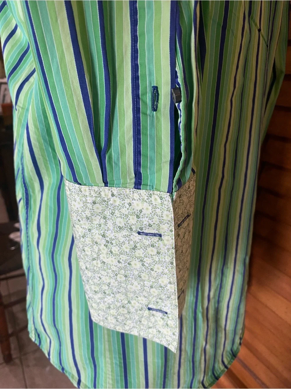 Banana Republic Green and Blue Striped Button-Down Shirt